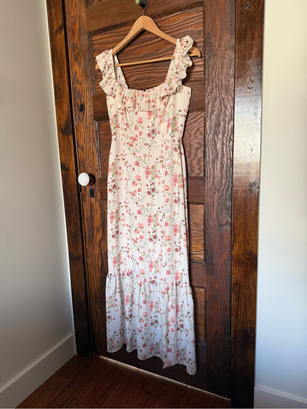 Park & Fifth Cream Maxi Dress with Pink Floral Print